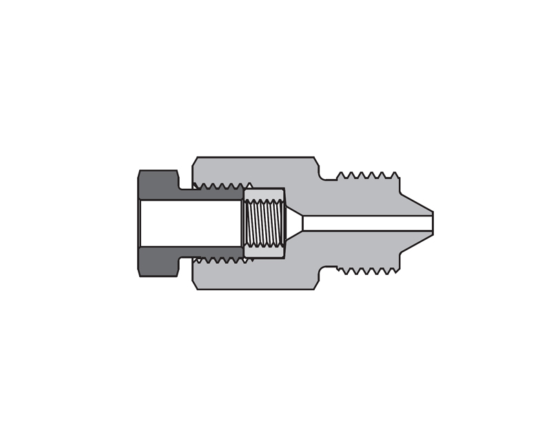 316 SS, FITOK AMH Series Adapter Fitting, Female to Male, 1" Female 20M Series Medium Pressure × 9/16" Male 60 Series High Pressure, Coned and Threaded Connection