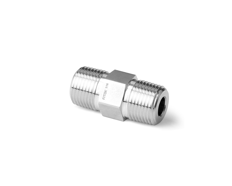 316 SS, FITOK PMH Series High Pressure Pipe Fitting, Hex Nipple, 3/8 × 1/4 Male NPT