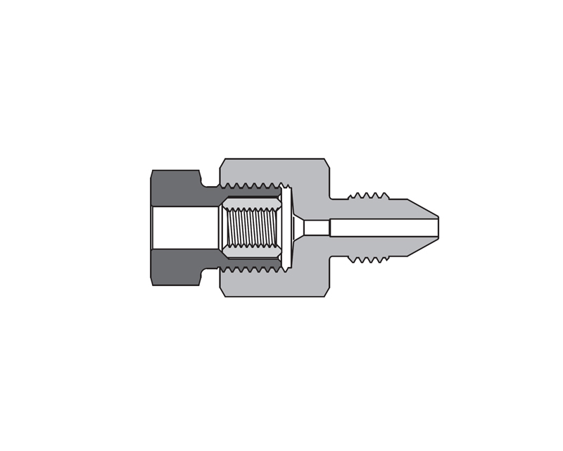 316 SS, FITOK AMH Series Adapter Fitting, Female to Male, 9/16" Female 60 Series High Pressure × 1" Male 20M Series Medium Pressure, Coned and Threaded Connection