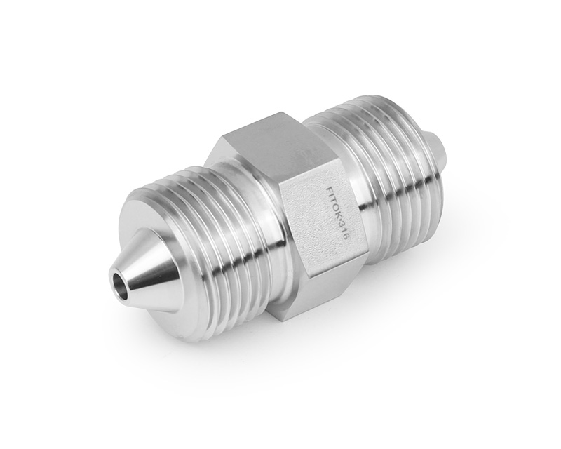 316 SS, FITOK AMH Series Adapter Fitting, Male to Male, 1/4" × 1/4" Male 60 Series High Pressure Coned and Threaded Connection