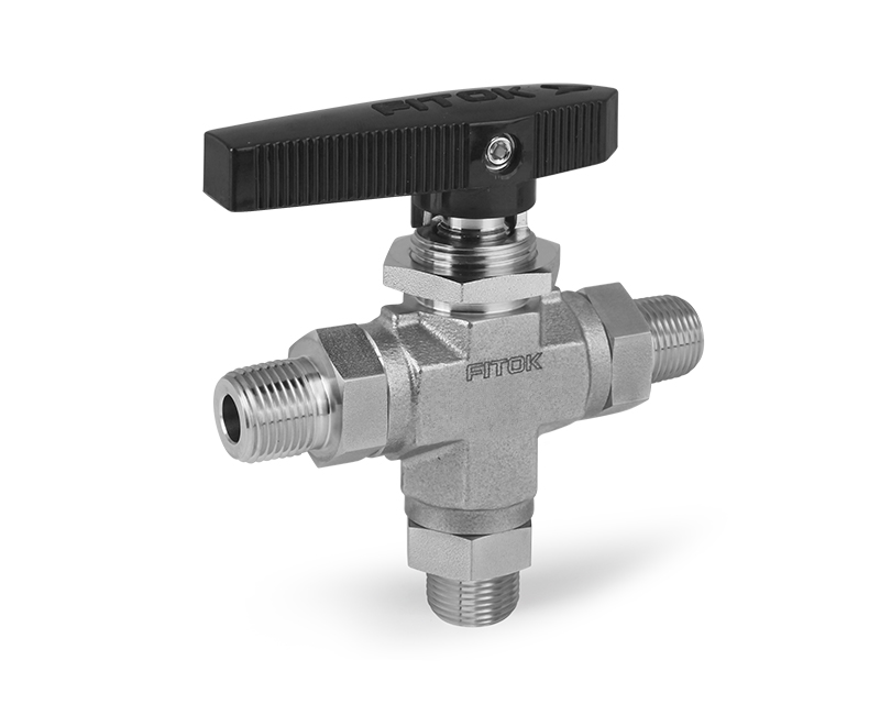 Ball Valve, Body: 316SS, MWP: 1,500psig (Bottom Inlet), Seat: PTFE, Conn.: 3Ports x 1/8in. (M)NPT, Orifice:3.0mm, Cv:0.28, Black