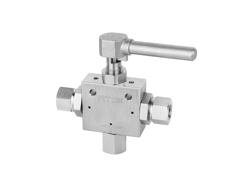 316 SS, 15B Series Ball Valve, 3/8 Female NPT, Fluorocarbon FKM O-ring, 15,000psig(1034bar), 0°F to 400°F(-17.8°C to 204°C), 2.1 Cv, 3-way, 180° Turn