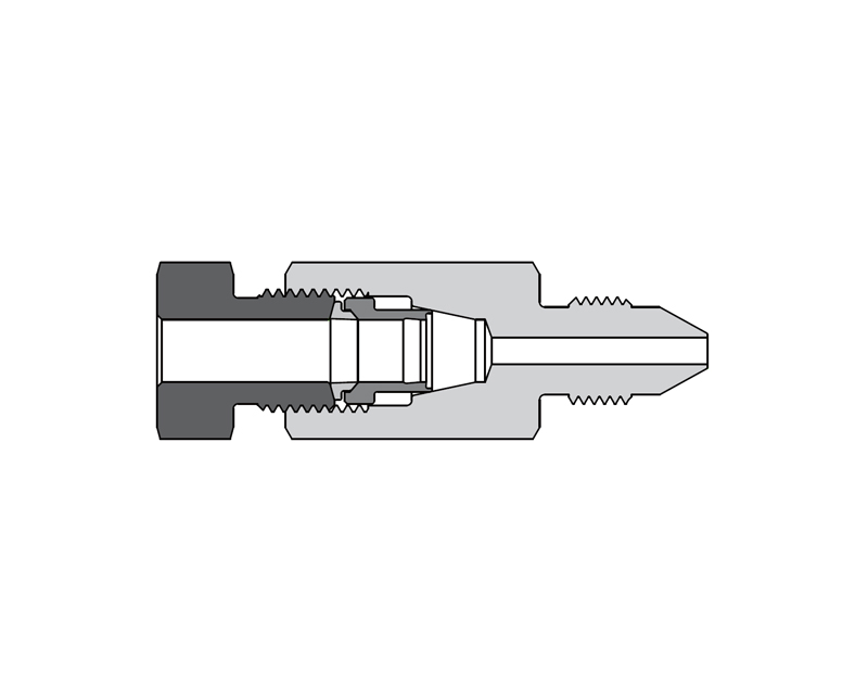 316 SS, FITOK AMH Series Adapter Fitting, Female to Male, 1/8" Female 20D Series Medium Pressure Tube Fitting × 9/16" Male 20M Series Medium Pressure Coned and Threaded Connection