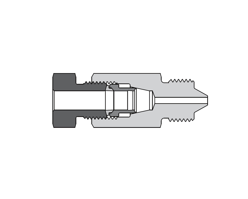 316 SS, FITOK AMH Series Adapter Fitting, Female to Male, 3/8&quot; Female 20D Series Medium Pressure Tube Fitting × 3/8&quot; Male 60 Series High Pressure Coned and Threaded Connection