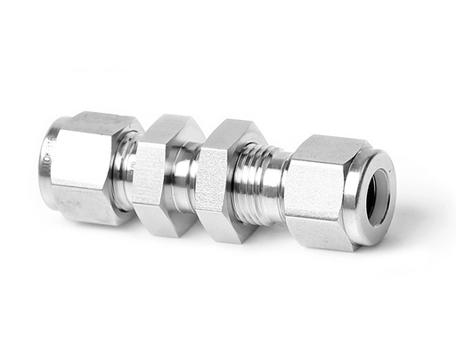 [SS-BU-FL4] Bulkhead Union, 316SS, 1/4in. x 1/4in. Tube OD, 2-Ferrule, Bulkhead