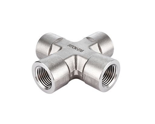 [SS-PCR-NS12] Female Cross, 316SS, 3/4in. x 3/4in. x 3/4in. x 3/4in. (F)NPT