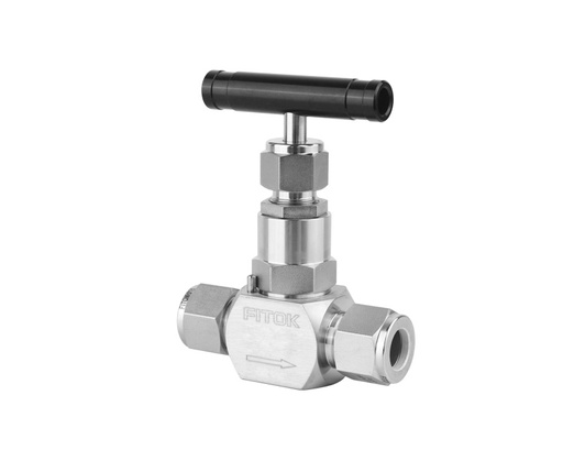 [NBSS-ML12-8] Needle Valve, Body: 316SS, MWP: 6,000psig, Packing: PTFE, Conn.: 12mm x 12mm Tube OD, 2-Ferrule, Orifice:6.4mm, Cv:0.85, Black Al T-bar Handle