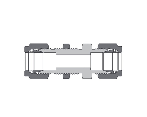 [B-BU-FL2] Bulkhead Union, Brass, 1/8in. x 1/8in. Tube OD, 2-Ferrule, Bulkhead