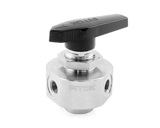 [BOSS-FNS2-01-4C] Ball Valve, Body: 316SS, MWP: 2,500psig, Seat: PTFE, Conn.: 4Ports x 1/8in. (F)NPT, Orifice:1.6mm, Cv:0.08, Black Nylon Handle, 4-Way Crossover