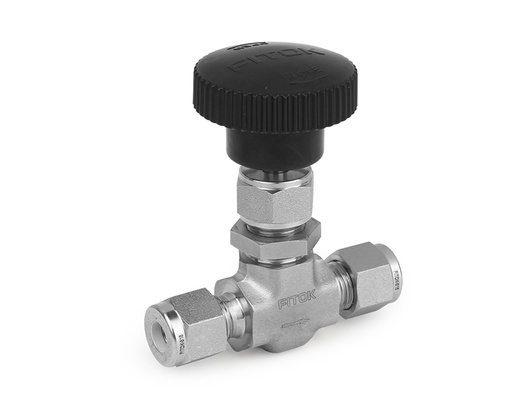 [NGSS-ML8-7] Needle Valve, Body: 316SS, MWP: 3,000psig, Packing: PTFE, Conn.: 8mm x 8mm Tube OD, 2-Ferrule, Orifice:4mm, Cv:0.35, Black Knob Handle