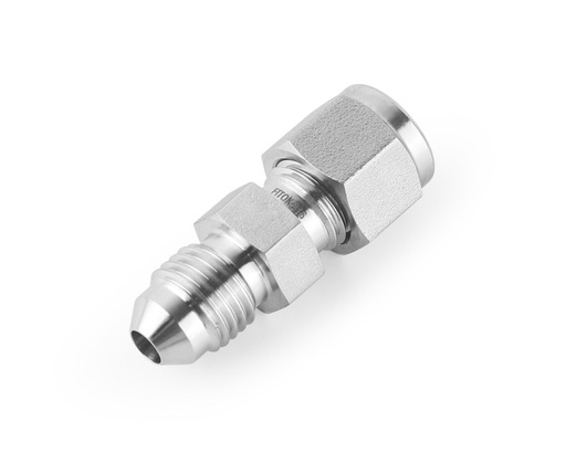 [SS-CM-FL2-AN4] Male Connector, 316SS, 1/8in. Tube OD, 2-Ferrule x 1/4in. Male JIC (AN4: 7/16-20)37º Flare