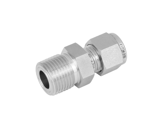 [SS-CM-FL2-MS18] Male Connector, 316SS, 1/8in. Tube OD, 2-Ferrule × M18×1.5Male Metric Thread(MS)