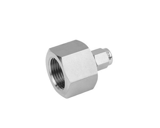 [SS-CF-FL2-MS14] Female Connector, 316SS, 1/8in. Tube OD, 2-Ferrule x M14×1.5 Metric Thread (MS)