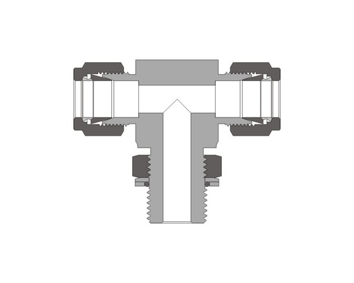 [SS-TTP-FL6-ST9] Positionable Male Branch Tee, 316SS, 3/8in. x 3/8in. Tube OD, 2-Ferrule x Branch 9/16-18 SAE/MS Straight Thread