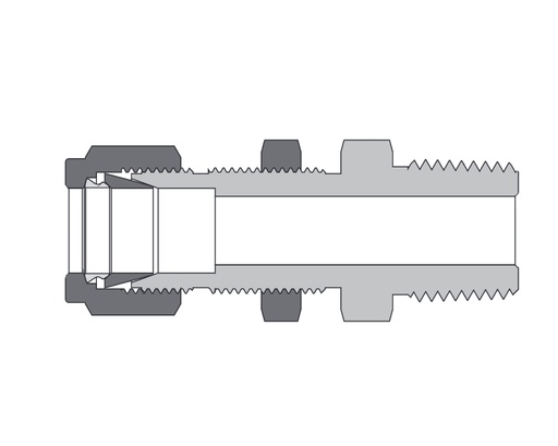 [B-BCM-FL4-NS4] Bulkhead Male Connector, Brass, 1/4in. Tube OD, 2-Ferrule x 1/4in. (M)NPT, Bulkhead