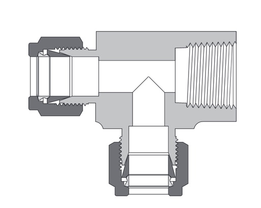 [B-TFT-FL4-NS4] Female Run Tee, Brass, 1/4in. x 1/4in. Tube OD, 2-Ferrule x Run 1/4in. (F)NPT