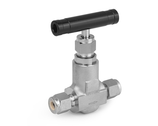 [NFSS-ML8-7] Needle Valve, Body: 316SS/A182, MWP: 6,000psig, Packing: PTFE, Conn.: 8mm x 8mm Tube OD, 2-Ferrule, Orifice:4mm, Cv:0.35, Black Al T-bar Handle