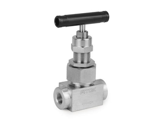 [NUSS-FNS4-7] Needle Valve, Body: 316SS, MWP: 6,000psig, Packing: PTFE, Conn.: 1/4in. x 1/4in. (F)NPT, Orifice:4mm, Cv:0.35, Black Al T-bar Handle, Union Bonnet