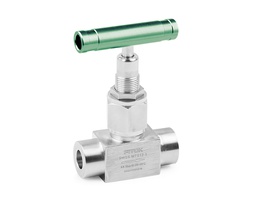 [SWSS-TS4-2] Bellows-sealed Valve, Body: 316SS, MWP: 1,000psig, Bellows: 316L, Stem Tip: Stellited Spherical, Conn.: 1/4in. x 1/4in. Tube Socket Weld, Orifice:4.1mm, Cv:0.36, Green Al T-bar Handle